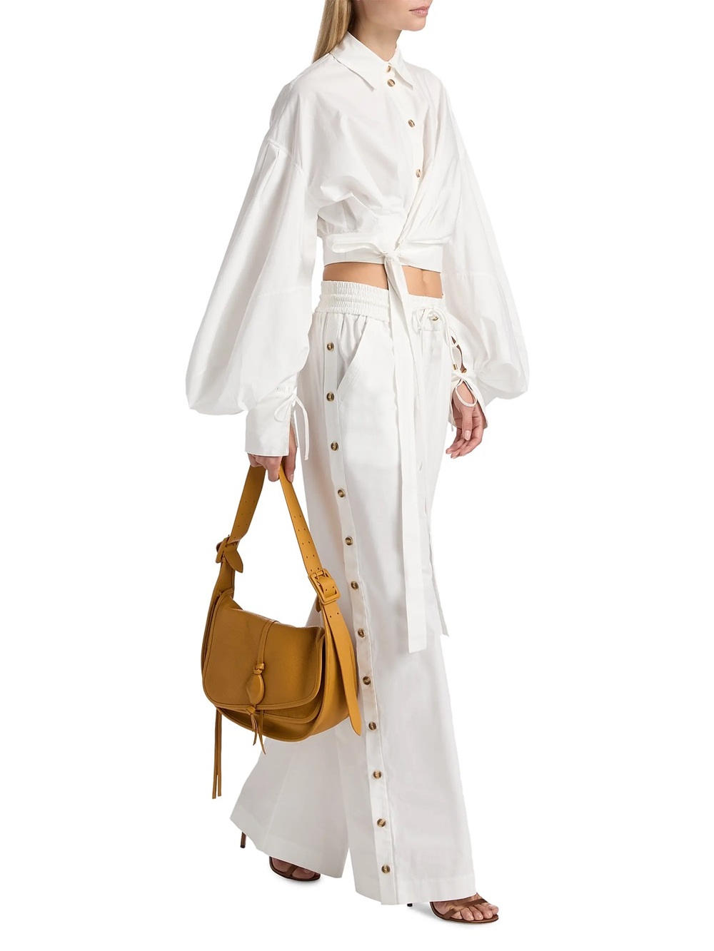 Zimmermann White Track Pants with Gold Buttons